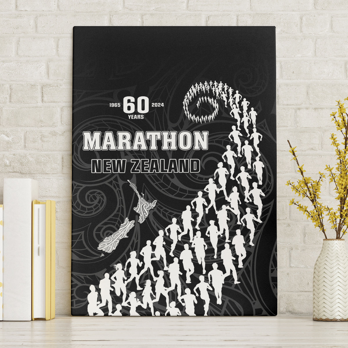 New Zealand Marathon Canvas Wall Art Maori Style LT05 Without Frame Black - Polynesian Pride