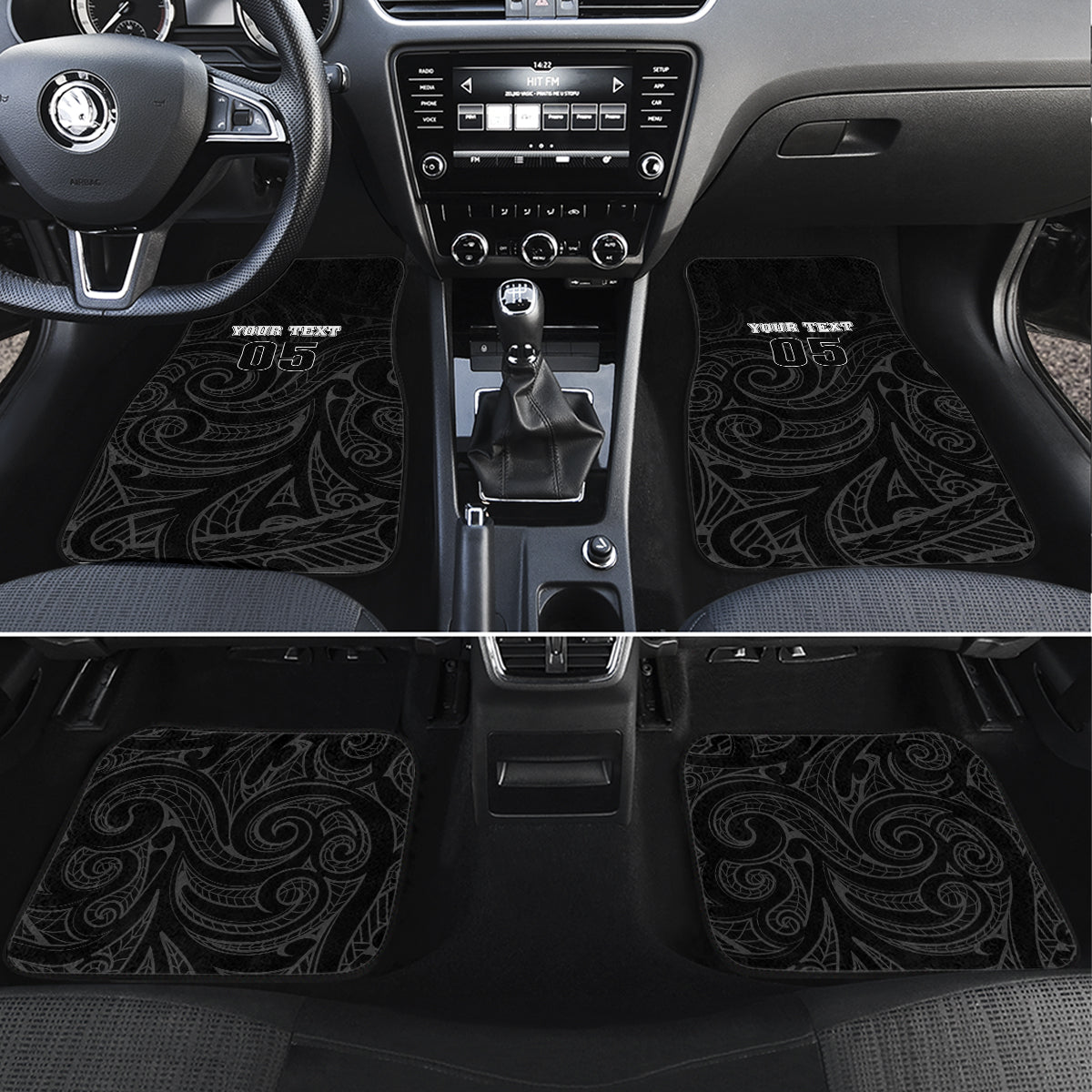 Custom New Zealand Marathon Car Mats Maori Style LT05 Set 4pcs Black - Polynesian Pride