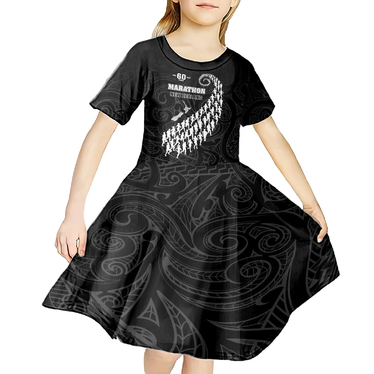Custom New Zealand Marathon Kid Short Sleeve Dress Maori Style LT05 - Polynesian Pride