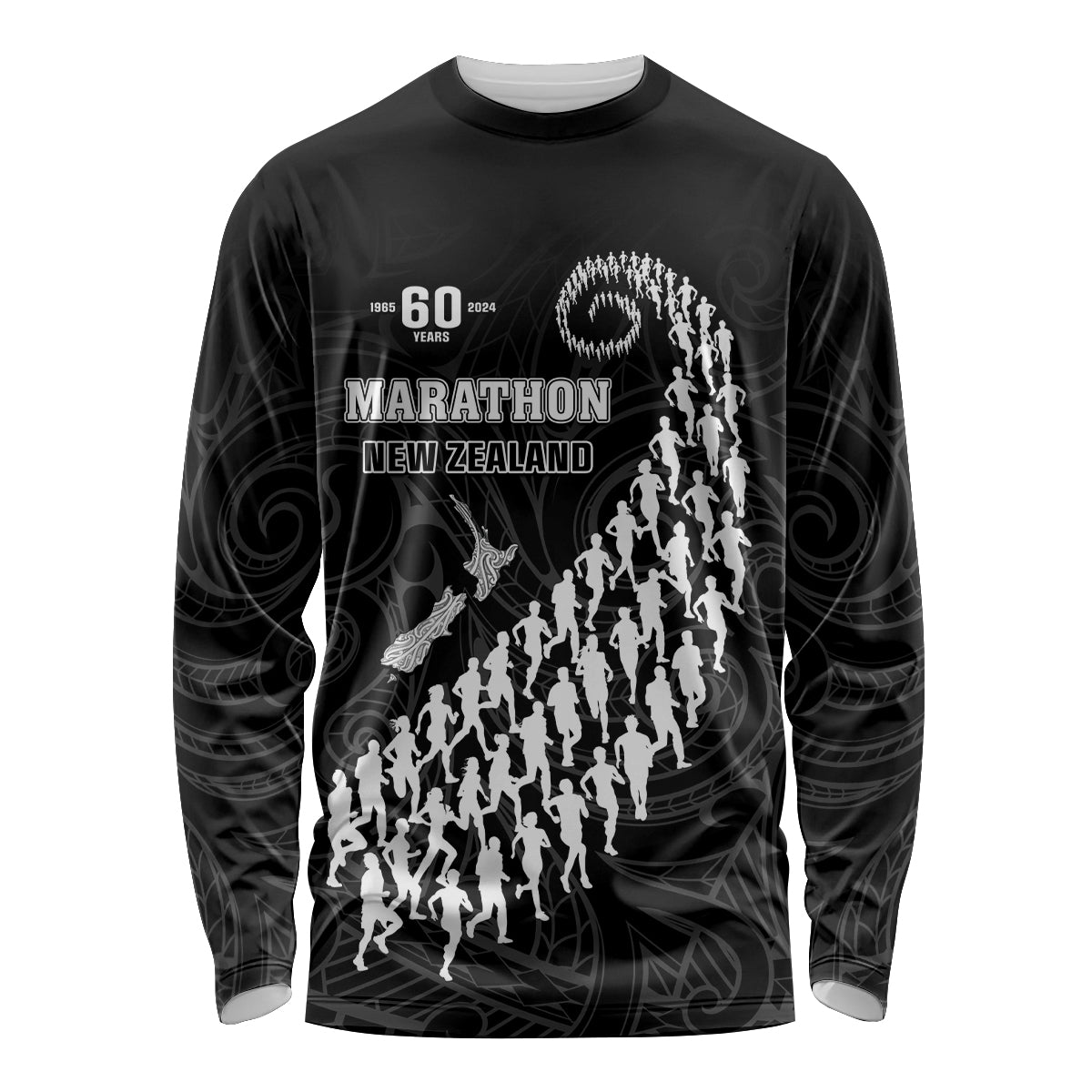 Custom New Zealand Marathon Long Sleeve Shirt Maori Style LT05 Unisex Black - Polynesian Pride