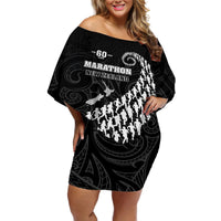 Custom New Zealand Marathon Off Shoulder Short Dress Maori Style LT05 Women Black - Polynesian Pride