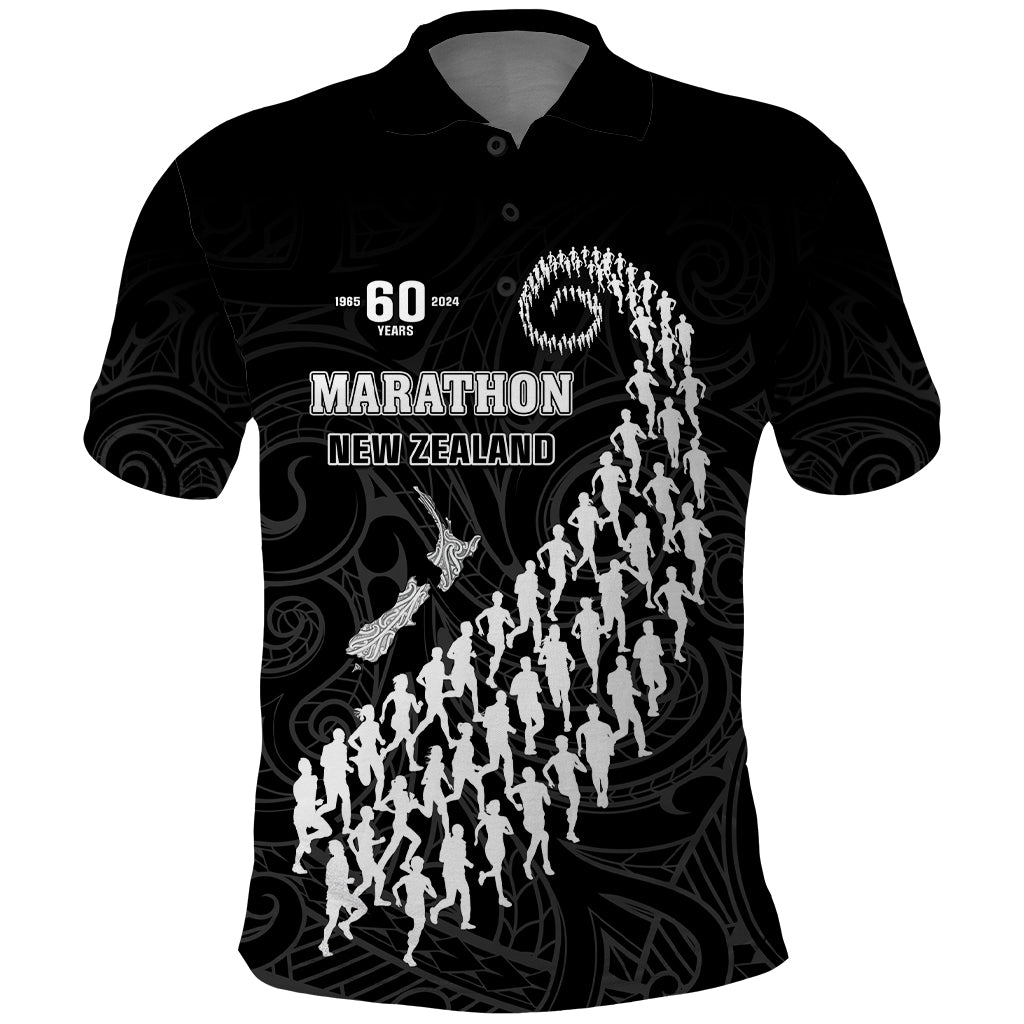 Custom New Zealand Marathon Polo Shirt Maori Style LT05 Black - Polynesian Pride