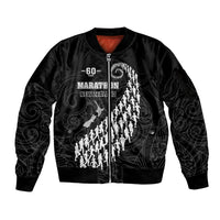 Custom New Zealand Marathon Sleeve Zip Bomber Jacket Maori Style LT05 Unisex Black - Polynesian Pride