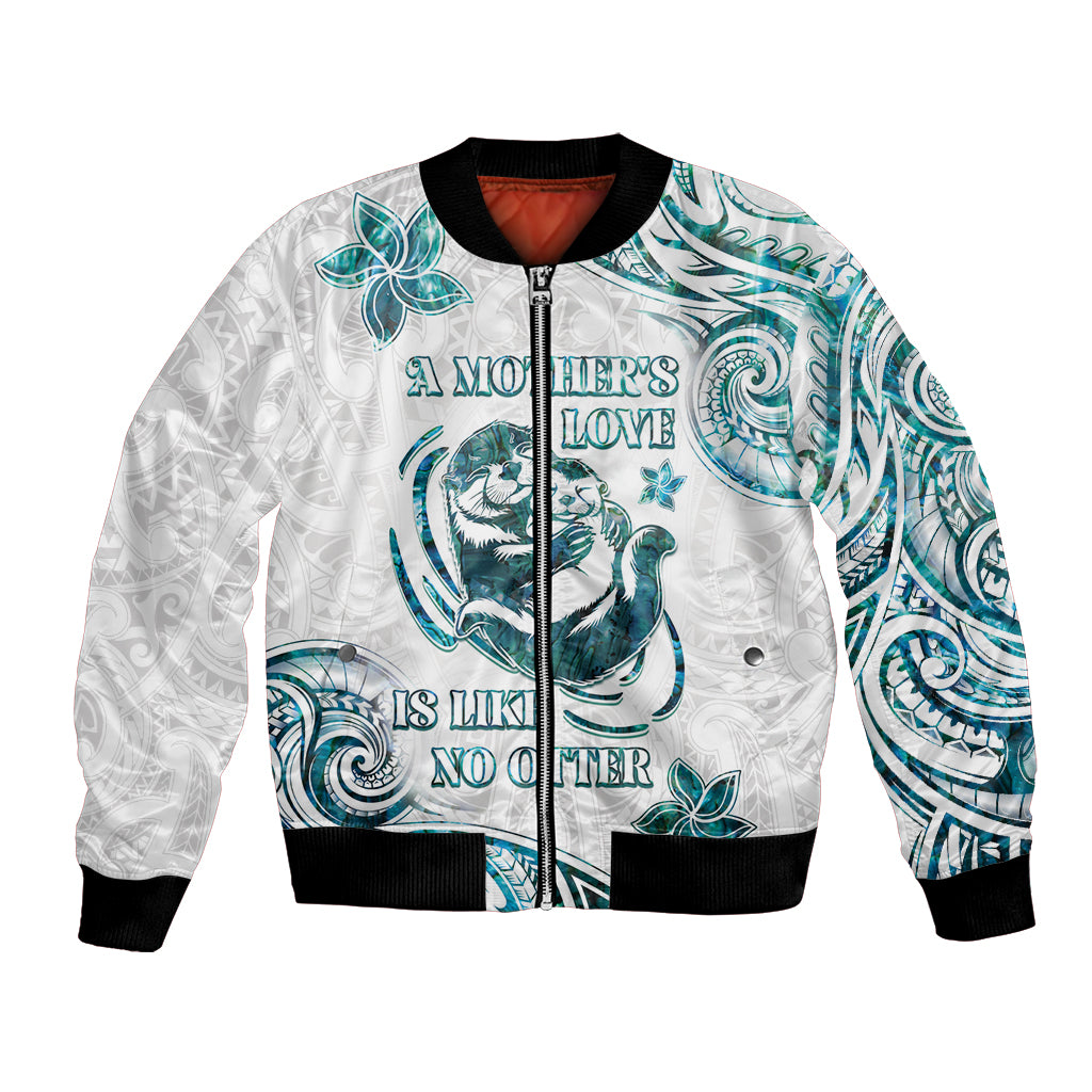 New Zealand Aotearoa Hari Ra Mama Bomber Jacket A Mother's Love Is Like No Otter LT05 Unisex White - Polynesian Pride