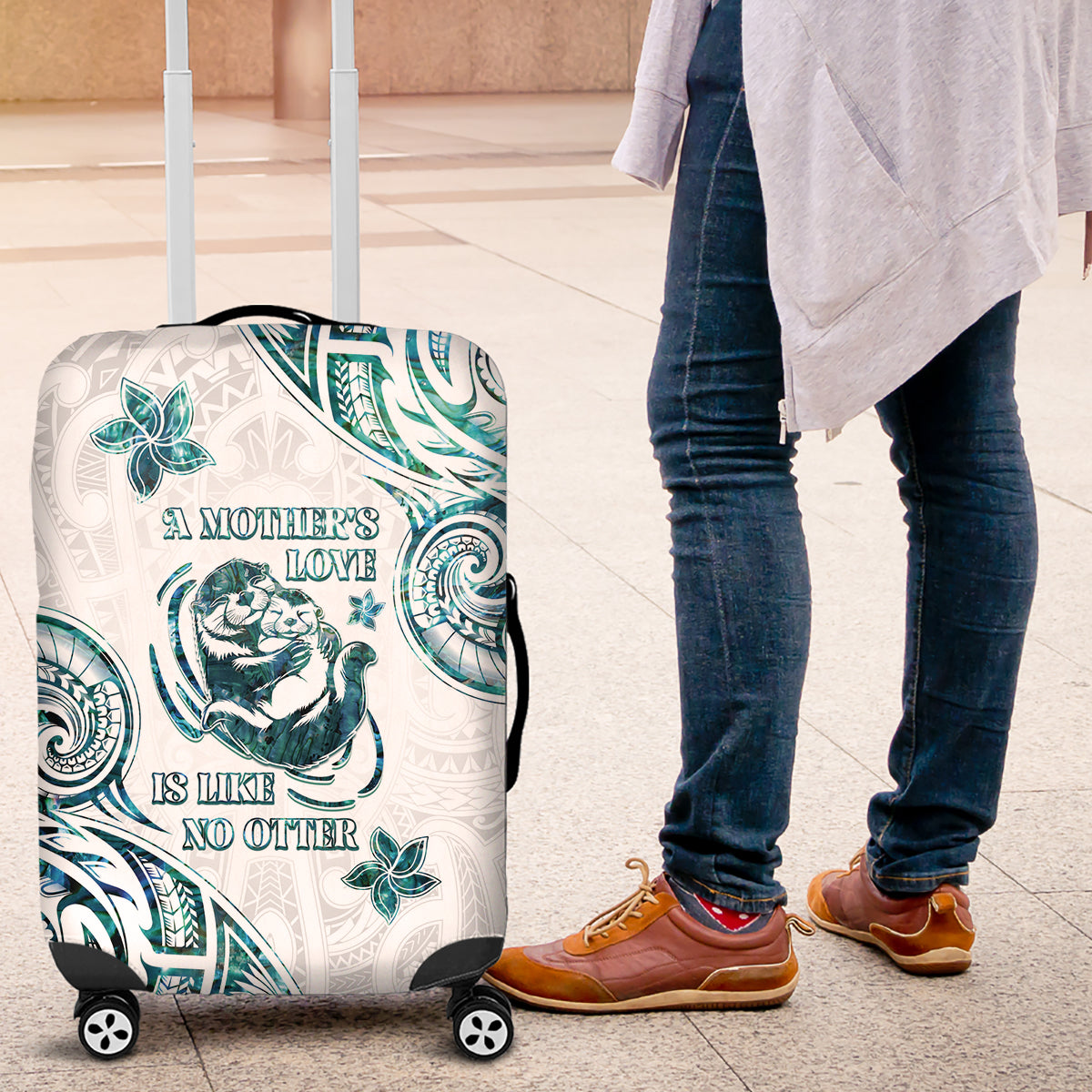 New Zealand Aotearoa Hari Ra Mama Luggage Cover A Mother's Love Is Like No Otter LT05 White - Polynesian Pride