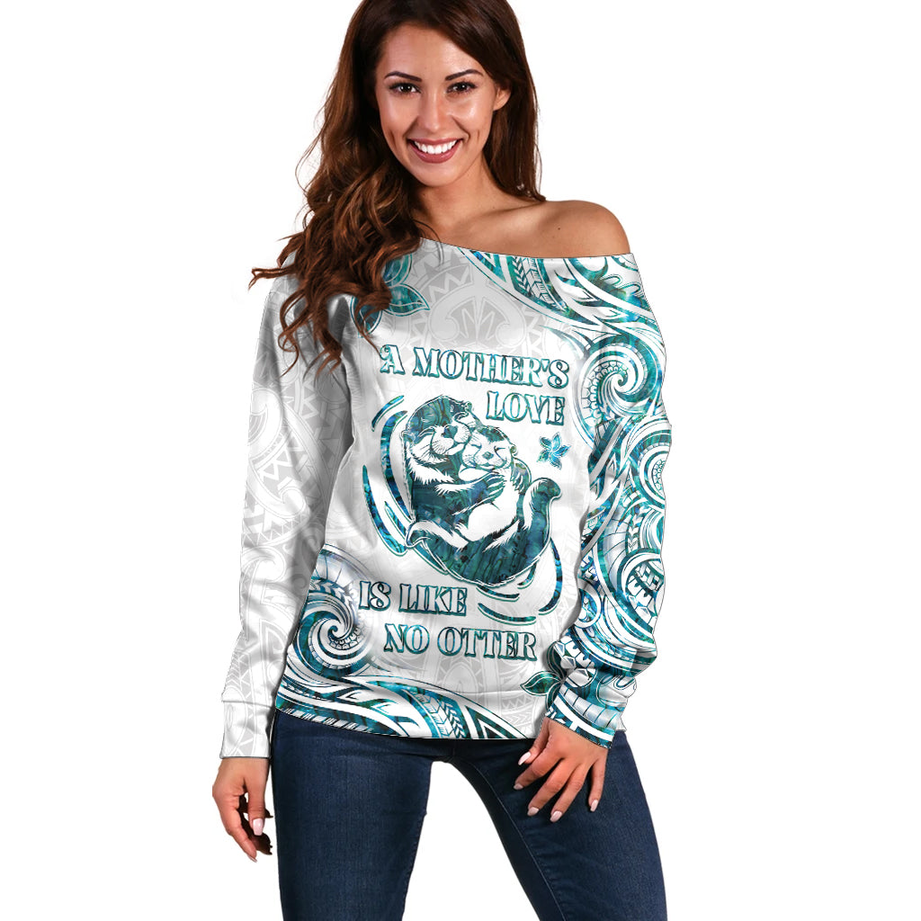 New Zealand Aotearoa Hari Ra Mama Off Shoulder Sweater A Mother's Love Is Like No Otter LT05 Women White - Polynesian Pride