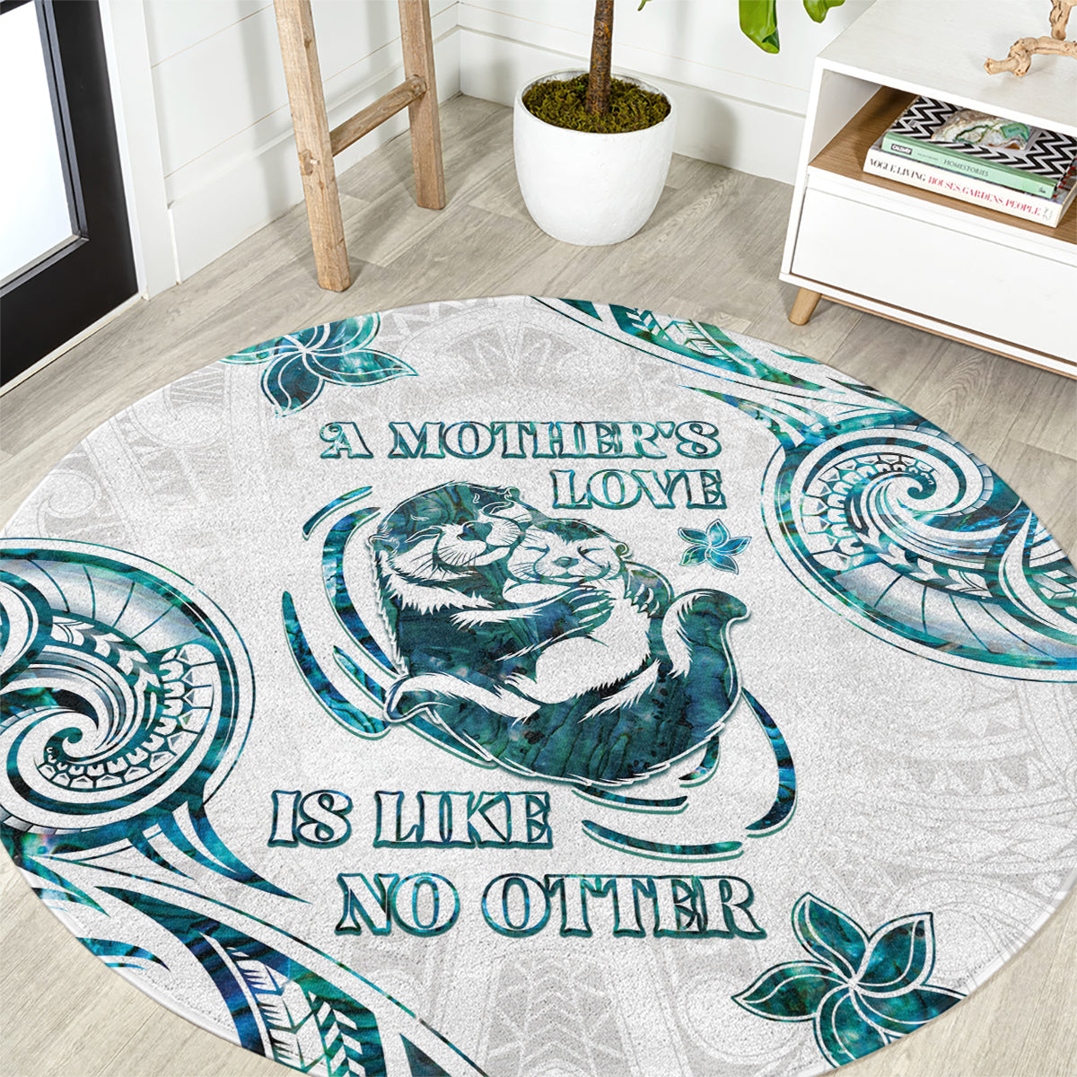 New Zealand Aotearoa Hari Ra Mama Round Carpet A Mother's Love Is Like No Otter LT05 White - Polynesian Pride