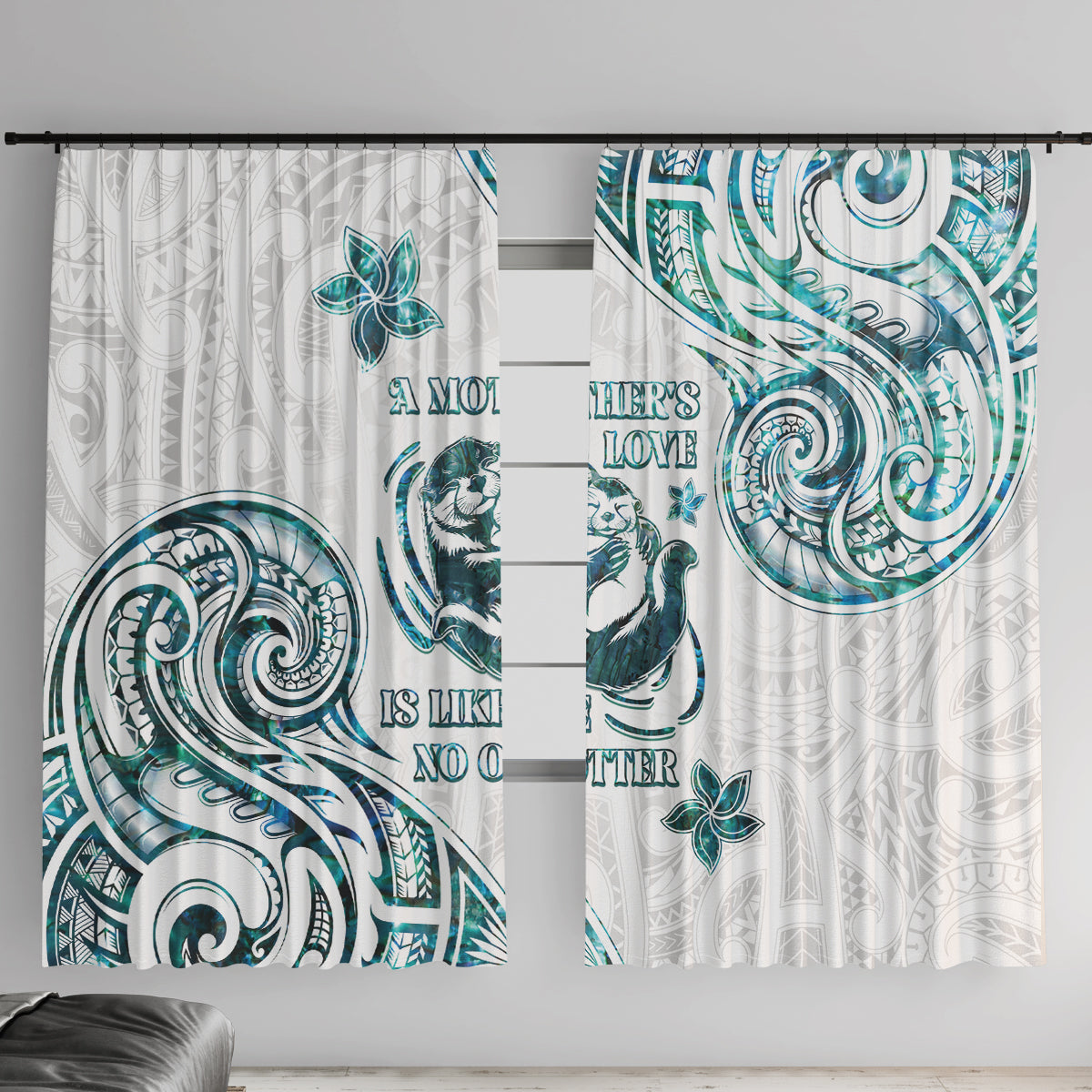 New Zealand Aotearoa Hari Ra Mama Window Curtain A Mother's Love Is Like No Otter LT05 With Hooks White - Polynesian Pride