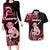 Personalised New Zealand Maori Taniwha Couples Matching Long Sleeve Bodycon Dress and Hawaiian Shirt Silver Fern Red Version