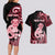 Personalised New Zealand Maori Taniwha Couples Matching Long Sleeve Bodycon Dress and Hawaiian Shirt Silver Fern Red Version