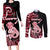 Personalised New Zealand Maori Taniwha Couples Matching Long Sleeve Bodycon Dress and Long Sleeve Button Shirt Silver Fern Red Version