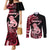 Personalised New Zealand Maori Taniwha Couples Matching Mermaid Dress and Long Sleeve Button Shirt Silver Fern Red Version