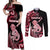 Personalised New Zealand Maori Taniwha Couples Matching Off Shoulder Maxi Dress and Long Sleeve Button Shirt Silver Fern Red Version