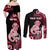 Personalised New Zealand Maori Taniwha Couples Matching Off Shoulder Maxi Dress and Long Sleeve Button Shirt Silver Fern Red Version