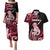 Personalised New Zealand Maori Taniwha Couples Matching Puletasi and Hawaiian Shirt Silver Fern Red Version