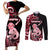 Personalised New Zealand Maori Taniwha Couples Matching Short Sleeve Bodycon Dress and Long Sleeve Button Shirt Silver Fern Red Version