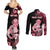 Personalised New Zealand Maori Taniwha Couples Matching Summer Maxi Dress and Long Sleeve Button Shirt Silver Fern Red Version