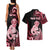 Personalised New Zealand Maori Taniwha Couples Matching Tank Maxi Dress and Hawaiian Shirt Silver Fern Red Version