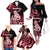 Personalised New Zealand Maori Taniwha Family Matching Off The Shoulder Long Sleeve Dress and Hawaiian Shirt Silver Fern Red Version