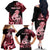 Personalised New Zealand Maori Taniwha Family Matching Off The Shoulder Long Sleeve Dress and Hawaiian Shirt Silver Fern Red Version