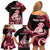 Personalised New Zealand Maori Taniwha Family Matching Off Shoulder Short Dress and Hawaiian Shirt Silver Fern Red Version