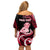 Personalised New Zealand Maori Taniwha Family Matching Off Shoulder Short Dress and Hawaiian Shirt Silver Fern Red Version