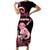 Personalised New Zealand Maori Taniwha Family Matching Short Sleeve Bodycon Dress and Hawaiian Shirt Silver Fern Red Version