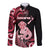 Personalised New Zealand Maori Taniwha Long Sleeve Button Shirt Silver Fern Red Version