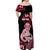 Personalised New Zealand Maori Taniwha Off Shoulder Maxi Dress Silver Fern Red Version