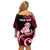 Personalised New Zealand Maori Taniwha Off Shoulder Short Dress Silver Fern Red Version