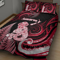 New Zealand Maori Taniwha Quilt Bed Set Silver Fern Red Version LT05 - Polynesian Pride