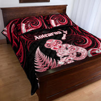 New Zealand Maori Taniwha Quilt Bed Set Silver Fern Red Version LT05 - Polynesian Pride