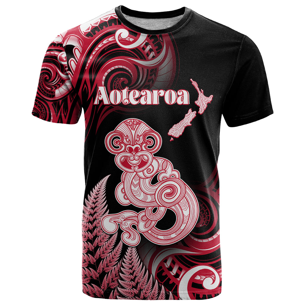 Personalised New Zealand Maori Taniwha T Shirt Silver Fern Red Version