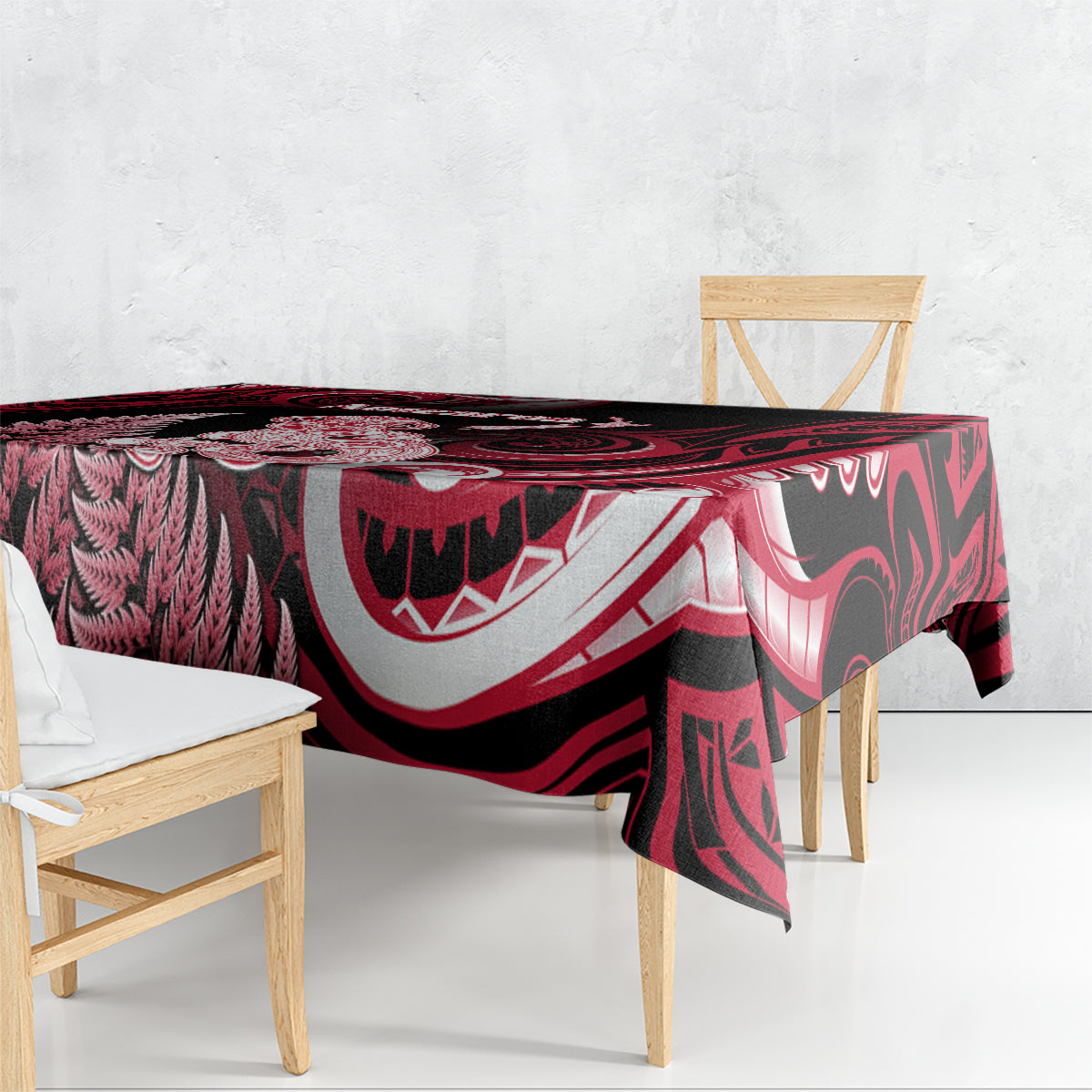 New Zealand Maori Taniwha Tablecloth Silver Fern Red Version LT05 - Polynesian Pride