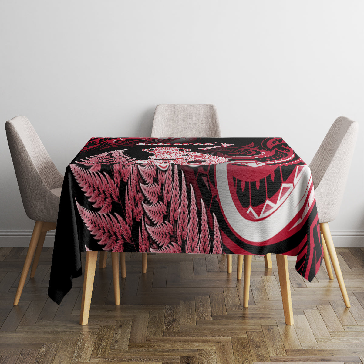 New Zealand Maori Taniwha Tablecloth Silver Fern Red Version LT05 - Polynesian Pride