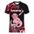 Personalised New Zealand Maori Taniwha Women V-Neck T-Shirt Silver Fern Red Version