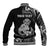 Personalised New Zealand Maori Taniwha Baseball Jacket Silver Fern Black Version