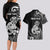 Personalised New Zealand Maori Taniwha Couples Matching Long Sleeve Bodycon Dress and Hawaiian Shirt Silver Fern Black Version