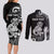 Personalised New Zealand Maori Taniwha Couples Matching Long Sleeve Bodycon Dress and Long Sleeve Button Shirt Silver Fern Black Version