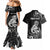 Personalised New Zealand Maori Taniwha Couples Matching Mermaid Dress and Hawaiian Shirt Silver Fern Black Version