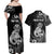 Personalised New Zealand Maori Taniwha Couples Matching Off Shoulder Maxi Dress and Hawaiian Shirt Silver Fern Black Version