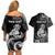 Personalised New Zealand Maori Taniwha Couples Matching Off Shoulder Short Dress and Hawaiian Shirt Silver Fern Black Version