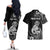 Personalised New Zealand Maori Taniwha Couples Matching Off The Shoulder Long Sleeve Dress and Hawaiian Shirt Silver Fern Black Version