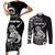 Personalised New Zealand Maori Taniwha Couples Matching Short Sleeve Bodycon Dress and Long Sleeve Button Shirt Silver Fern Black Version