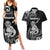 Personalised New Zealand Maori Taniwha Couples Matching Summer Maxi Dress and Hawaiian Shirt Silver Fern Black Version