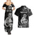 Personalised New Zealand Maori Taniwha Couples Matching Summer Maxi Dress and Hawaiian Shirt Silver Fern Black Version