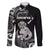 Personalised New Zealand Maori Taniwha Family Matching Long Sleeve Bodycon Dress and Hawaiian Shirt Silver Fern Black Version