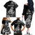 Personalised New Zealand Maori Taniwha Family Matching Off The Shoulder Long Sleeve Dress and Hawaiian Shirt Silver Fern Black Version