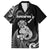 Personalised New Zealand Maori Taniwha Family Matching Off The Shoulder Long Sleeve Dress and Hawaiian Shirt Silver Fern Black Version