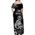 Personalised New Zealand Maori Taniwha Family Matching Off Shoulder Maxi Dress and Hawaiian Shirt Silver Fern Black Version